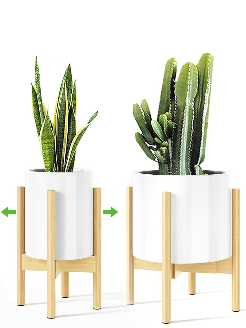 MUDEELA Plant Stand for Indoor Plants: Adjustable Width Fits 8-12 Inch Pots - Mid Century Modern Bamboo Plant Stand - 14.5 Inch Single Tier Small Floor Plant Holder, Natural, 1 Pack (Without Pot) - Image 1